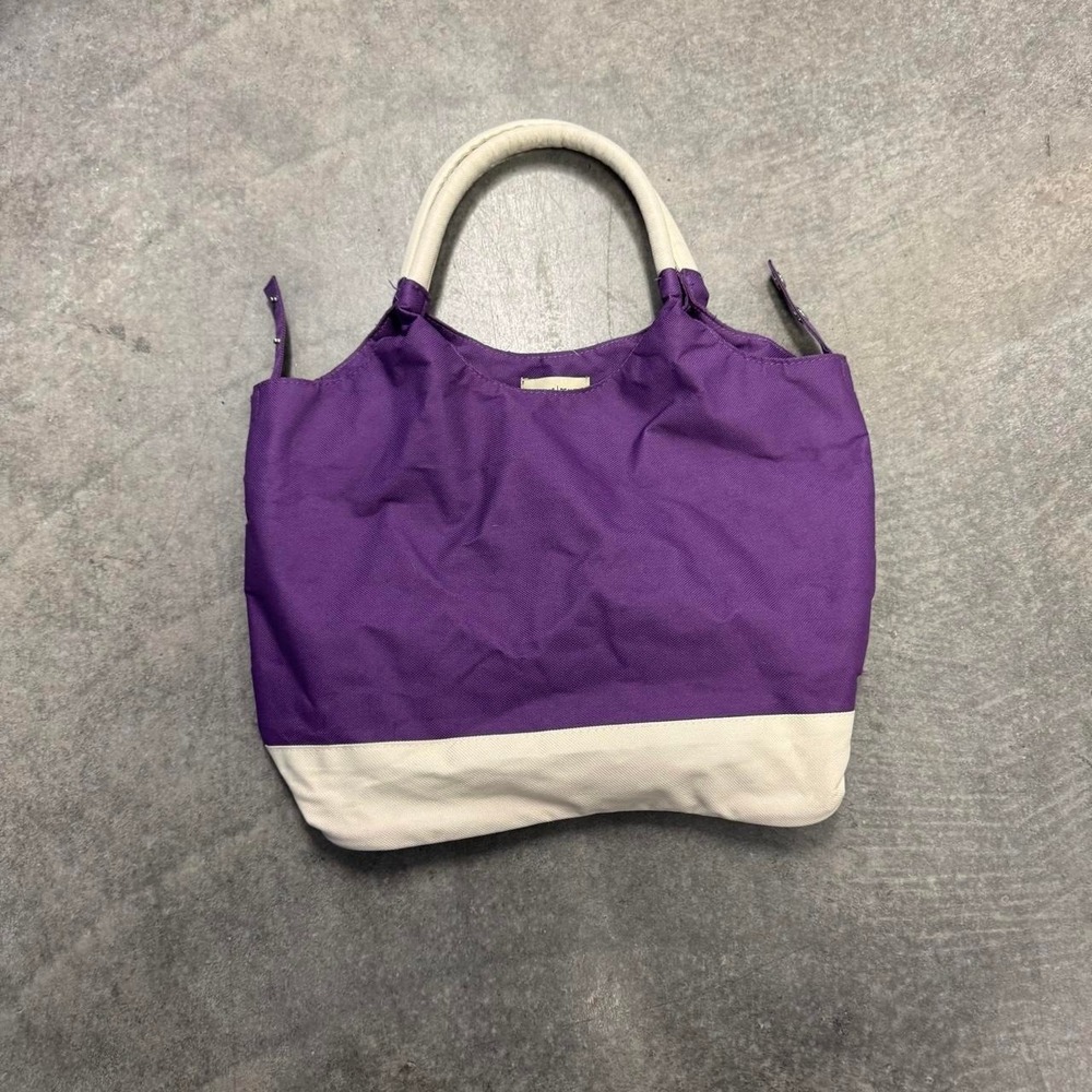 Purple Canvas Tote Bag White Handles Snap Closure Casual Everyday Purse